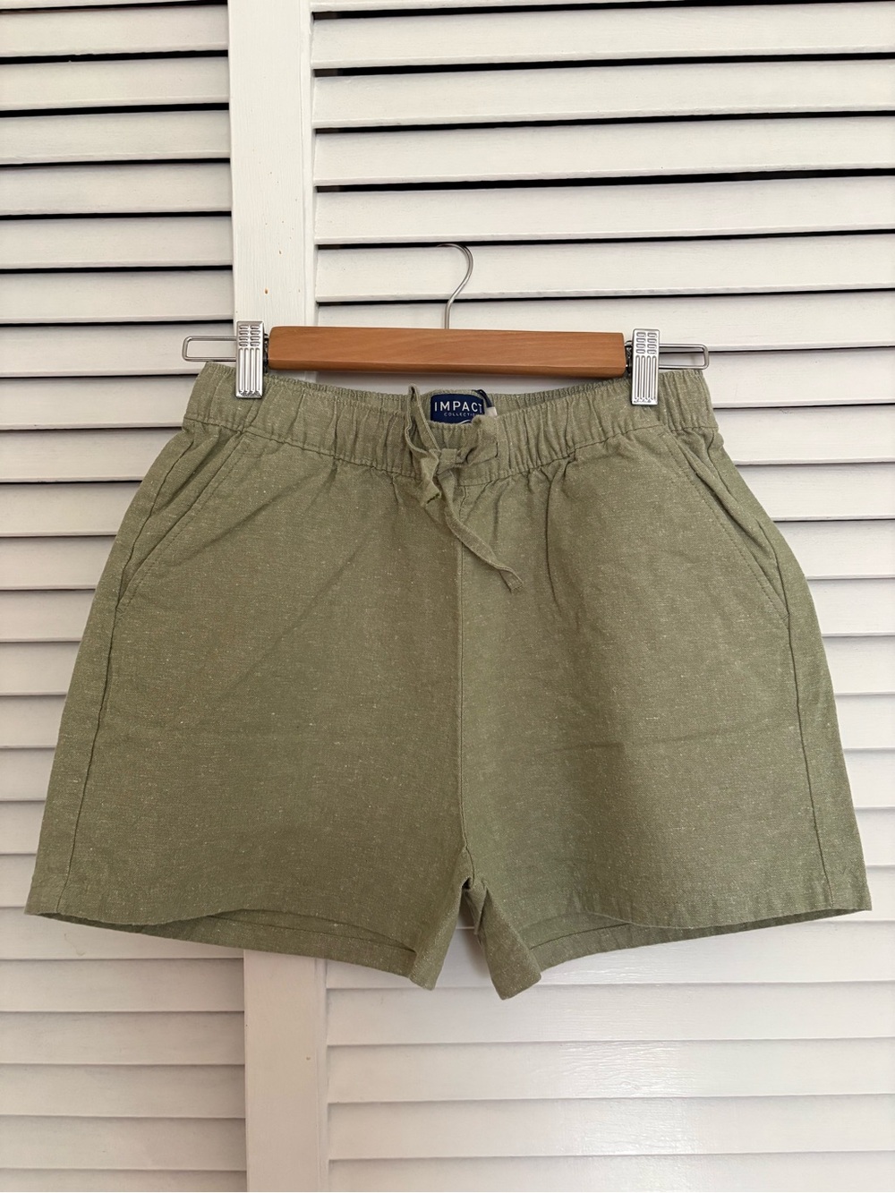 United by Blue Olive Green women’s Drawstring Shorts organic cotton hemp blend